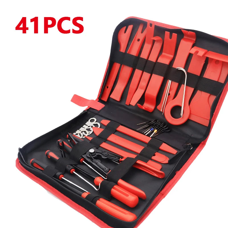 Car Panel Removal Tool Kit with 5, 11 or 41-Piece Options in Red or Blue, Manual Tools for Audio Surrounds, Door Panels, Moldings and Dashboard Trim