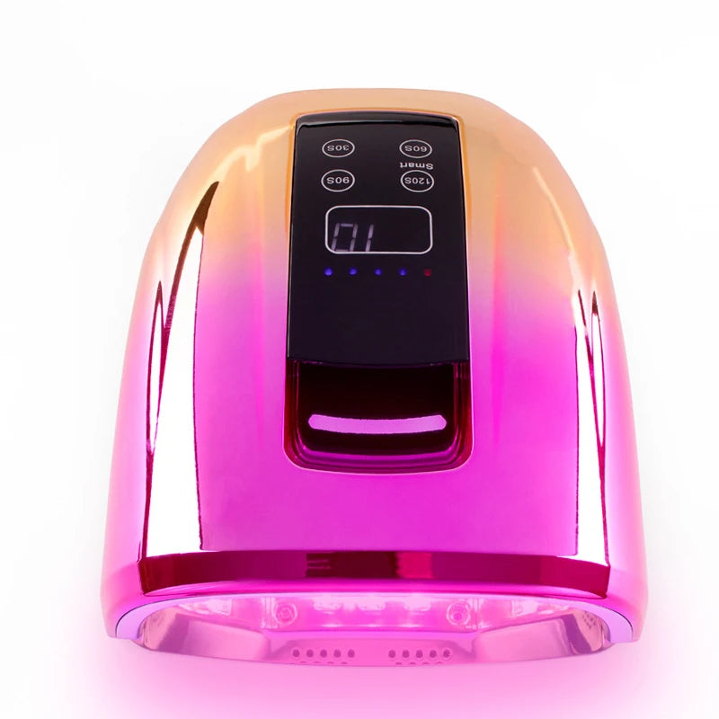 Cordless UV LED Nail Lamp with Mirror Bottom, 45 LEDs and Four Timer Settings, Rechargeable Manicure Light in Gold, Black or White with Plug Options