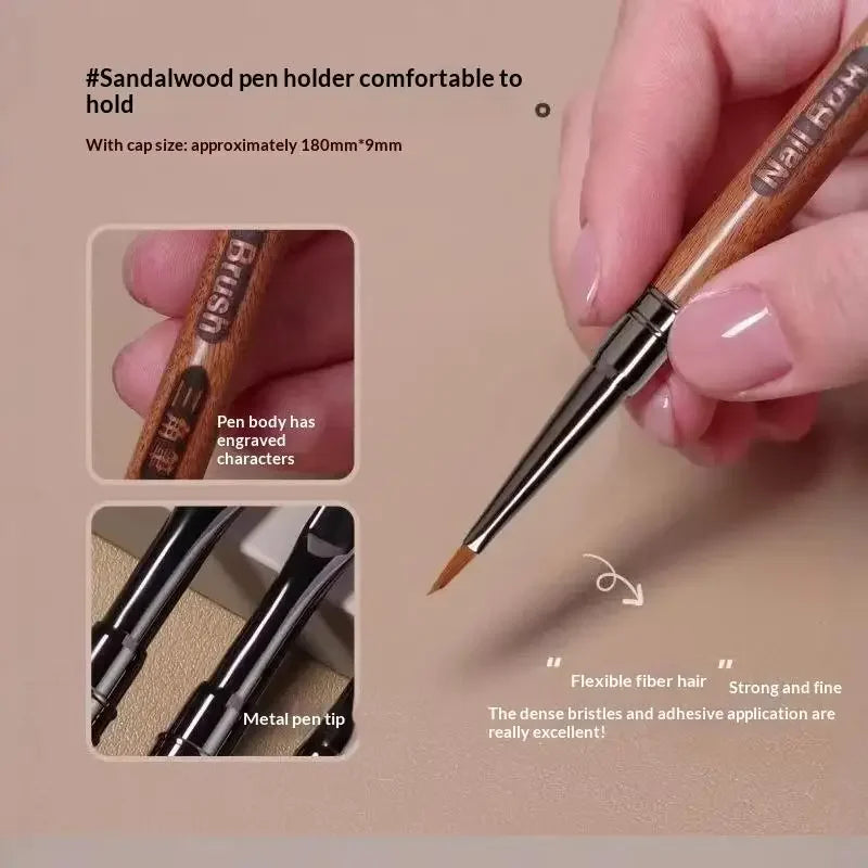 Wood Handle Nail Art Brush with Extended Bristles, Protective Metal Cap and PVC Storage Tube for Gel Application, Shaping and DIY Manicure