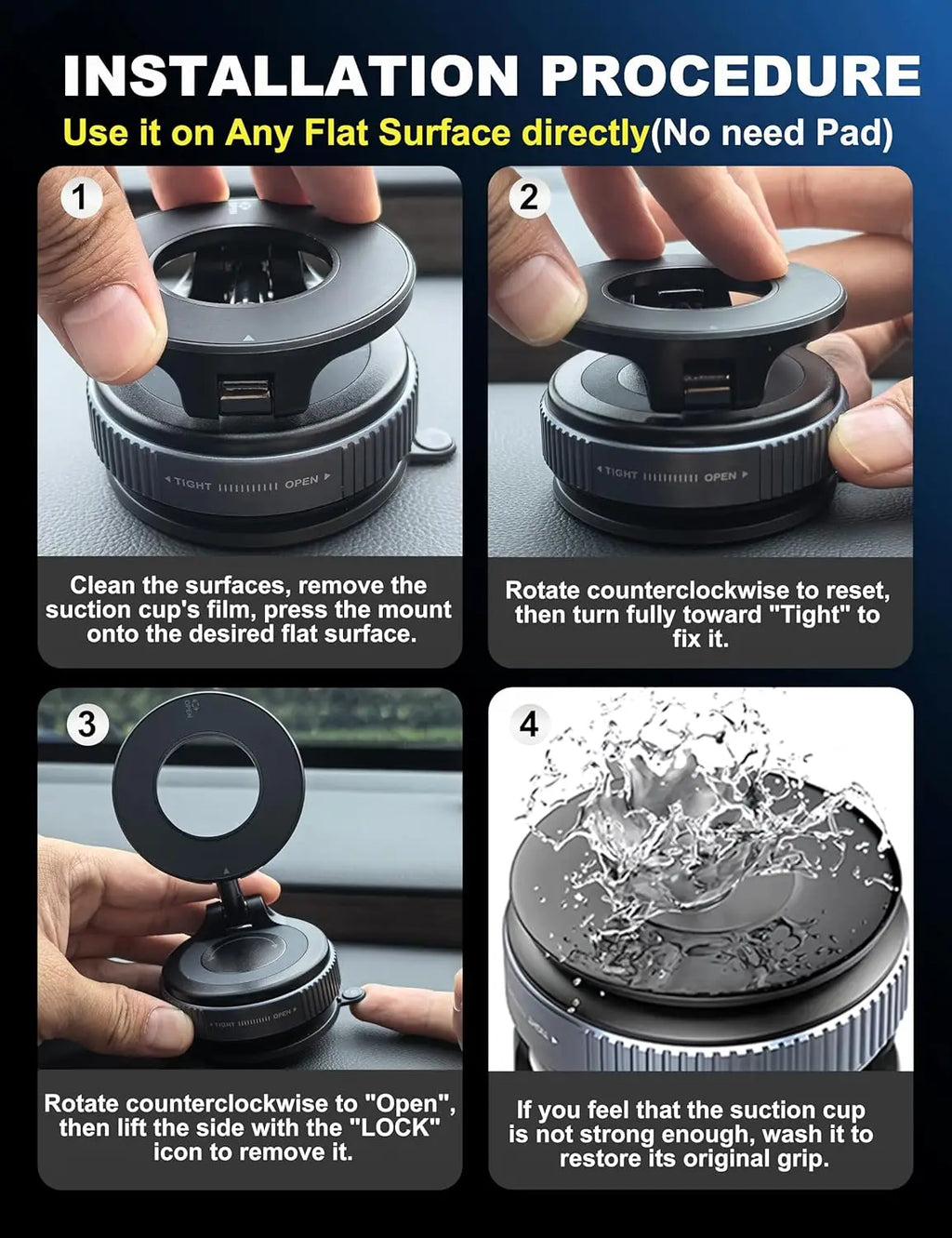 Folding Magnetic Phone Holder, 360° Rotating Vacuum Suction Mount in Black or White for Compatible Car Dashboards, Windshields and Desktop Phone Positioning