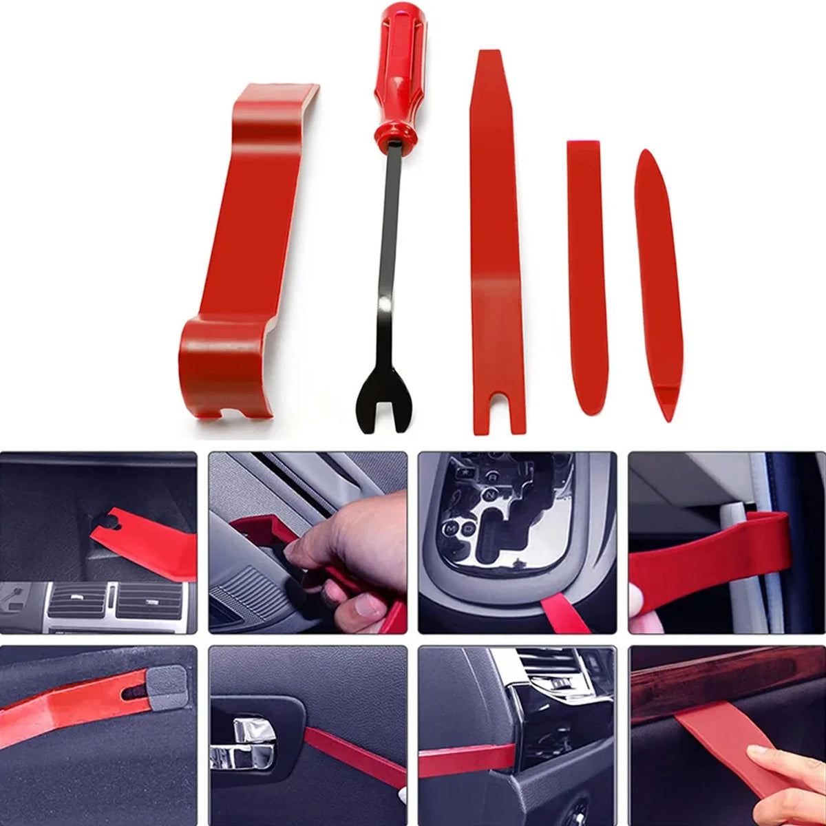 Car Trim Removal Tools with Red or Blue 5, 11 and 12-Piece Kit Options plus Separate Pliers, Manual Accessories for Door Panels, Clips and Dashboard Trim