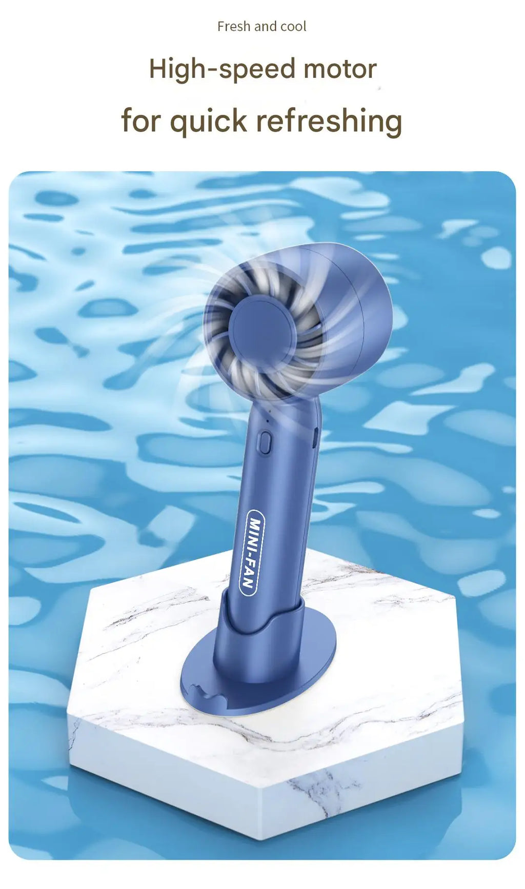 T10 Turbo Handheld Fan with USB Charging and Desktop Stand Reference, Portable Personal Airflow Fan for Desk Breaks and Travel in Blue, Pink or White