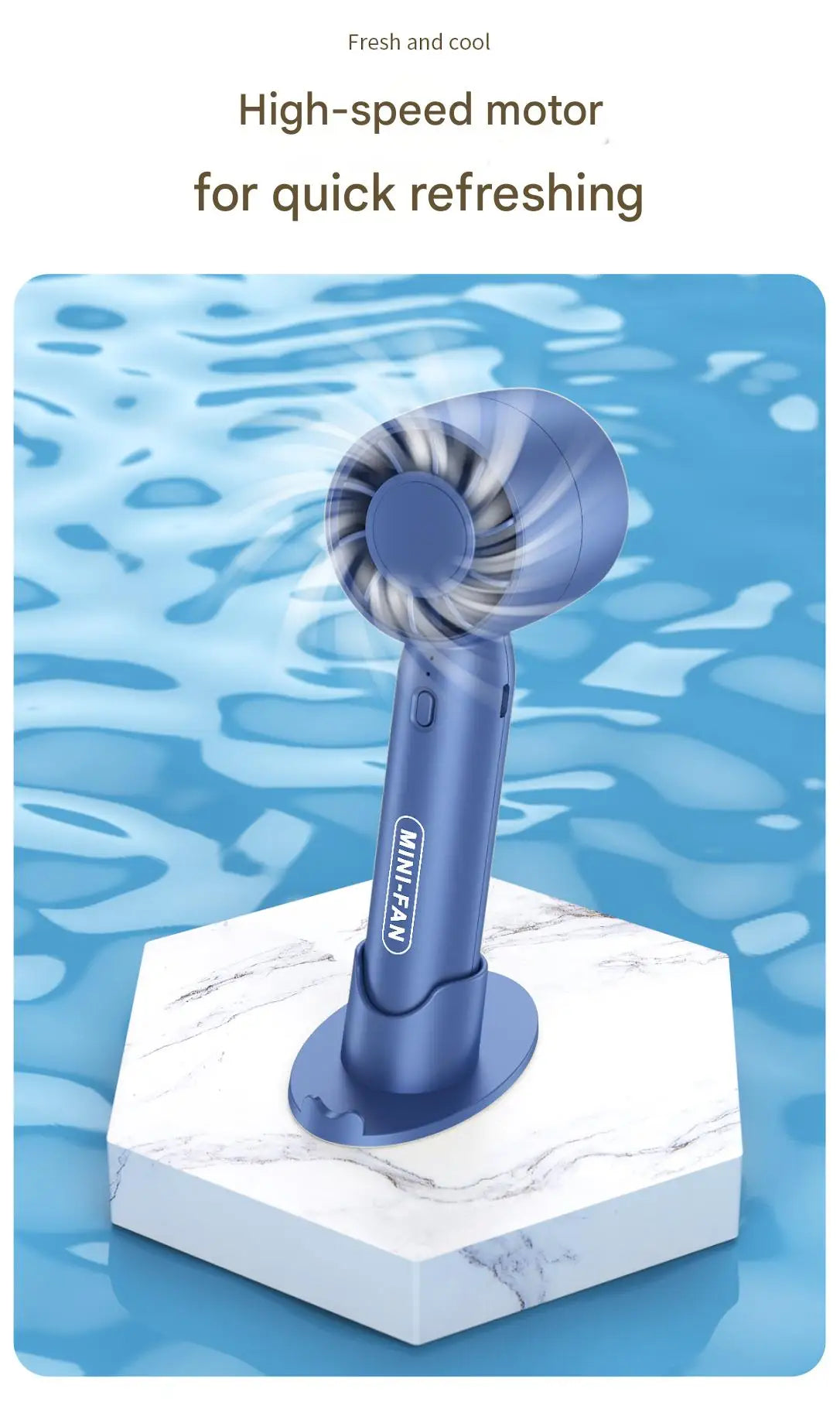 T10 Turbo Handheld Fan with USB Charging and Desktop Stand Reference, Portable Personal Airflow Fan for Desk Breaks and Travel in Blue, Pink or White