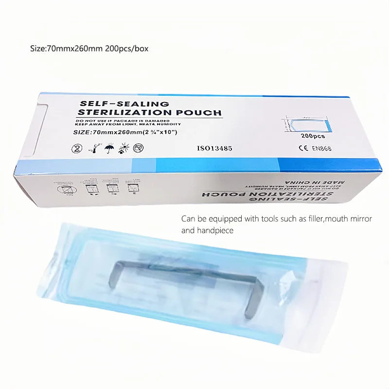 Self-Sealing Sterilization Pouches in 200-Pack Selected-Size Options, Disposable Paper and Film Instrument Bags with Listed Indicators, 57x130mm or 70x260mm