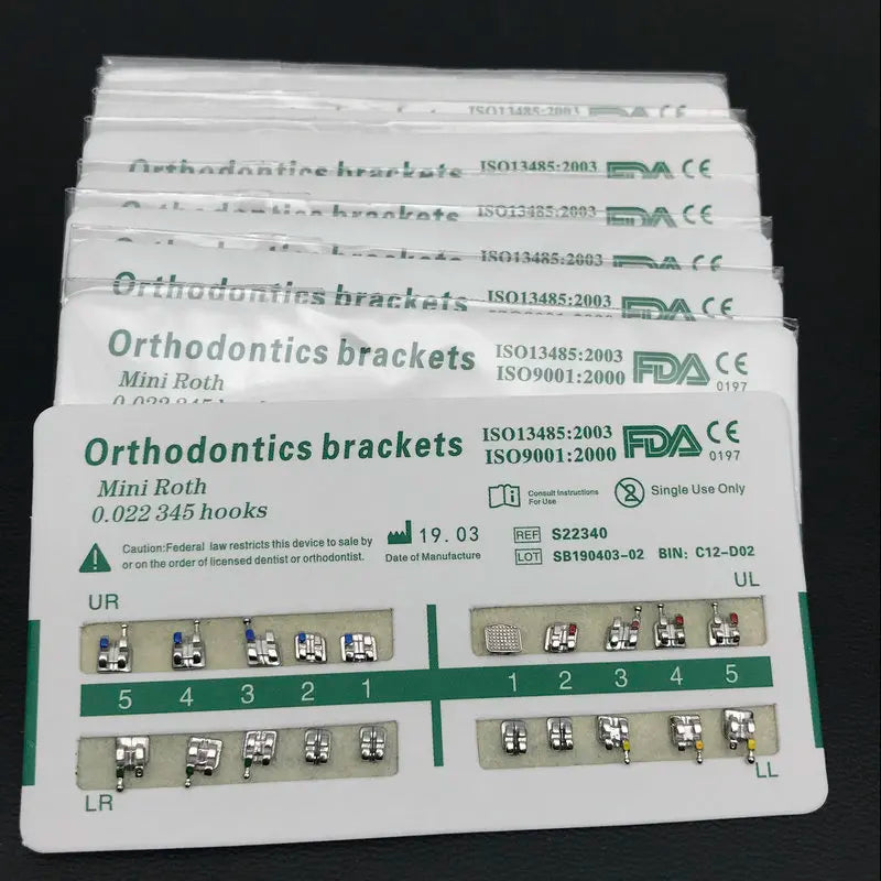 Dental Braces Brackets, 200-Piece Metal Orthodontic Supply in 10 Packs with Roth, MBT and Edgewise Model Options and Listed 022 Slot for Professional Use