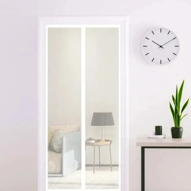 Magnetic Mesh Door Curtain with No-Drill Hook-and-Loop Mounting, Polyester Insect Screen in Black or White, 90 x 210 cm and 100 x 210 cm for Home Ventilation