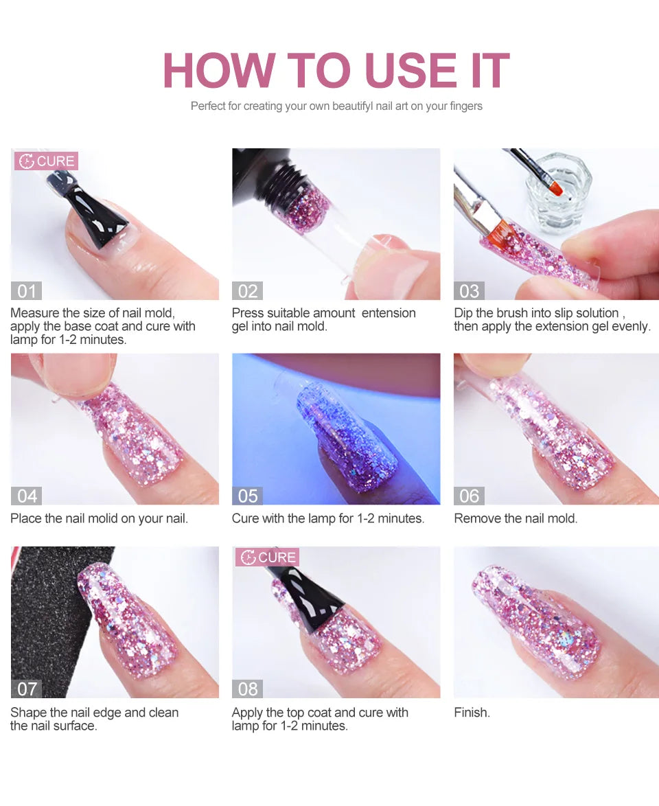 Poly Nail Gel Kit Options for Nail Extensions and DIY Manicure, Single, Three and Six-Piece Gel Selections with Listed 6W LED Lamp Set