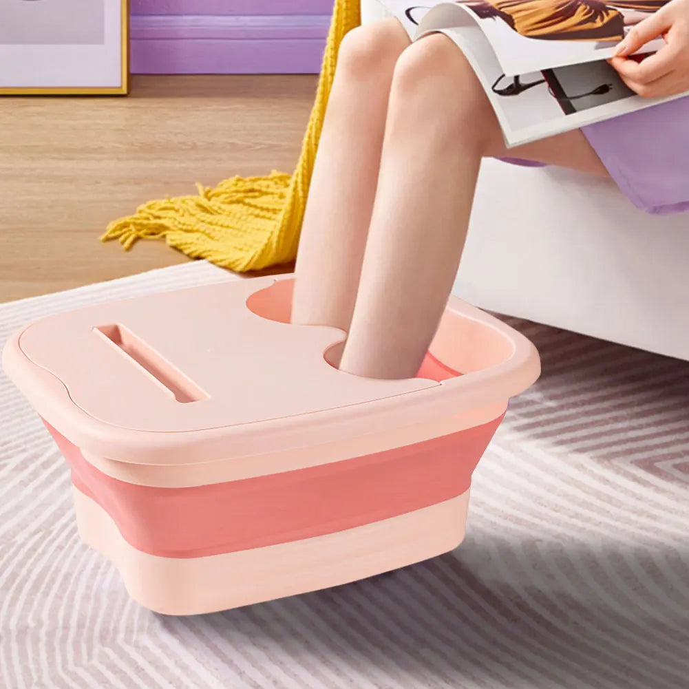 Collapsible Foot Soak Bucket in Green with Raised Massage Dots, Listed 40 x 32 x 17cm PP TPR Basin and With or Without Lid Options for Home Foot Care