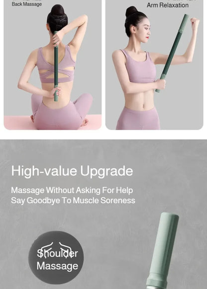 Extra Long Massage Stick for Yoga and Fitness Routines, Body Massage Tool with Back and Leg Stretching References for At-Home Relaxation