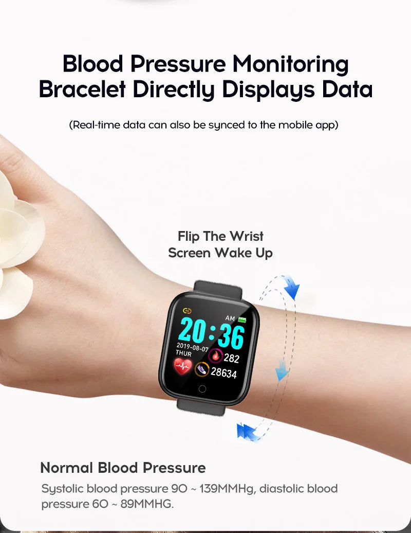 Y68 Smart Watch with Original Box for Men and Women, Gray, Black, White or Pink Wearable with Listed Sleep Monitoring and Heart Rate Functions for Compatible iOS and Android Phones