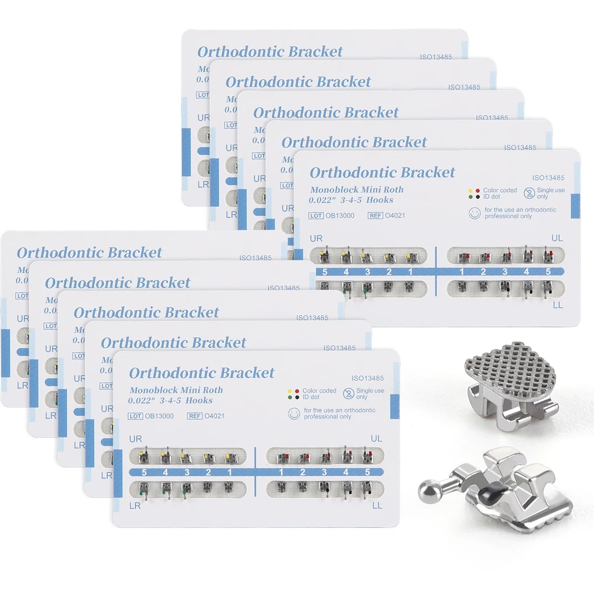 Orthodontic Metal Brackets by AZDENT, Mesh Base Mini and Standard Options with Roth, MBT or Edgewise Styles, 018 or 022 Slots, 10 Packs of 20 Pieces