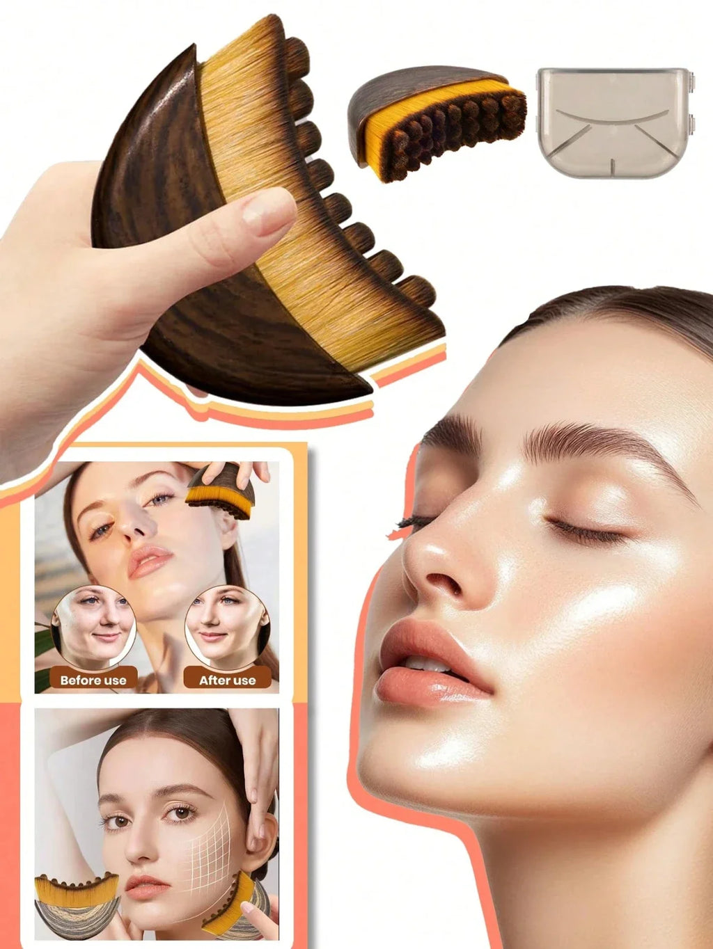 Face Massage Brush with Contour Design for Chin and Jawline Beauty Routines, A or B Selection Labels for Instruction-Guided Personal Skincare Accessories