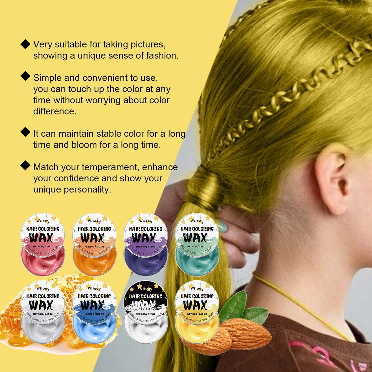 Temporary Hair Color Cream, 60g Boxed Styling Color in Eight Individual Shades for Creative Hairstyles, Costume Parties and At-Home Hair Makeup