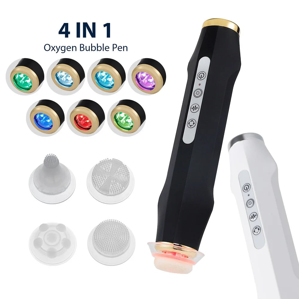 Facial Bubble Pen Machine Only with Five Vibration and Spin Levels, Eight LED Modes, White or Black Handheld Device, Care Kit Sold Separately