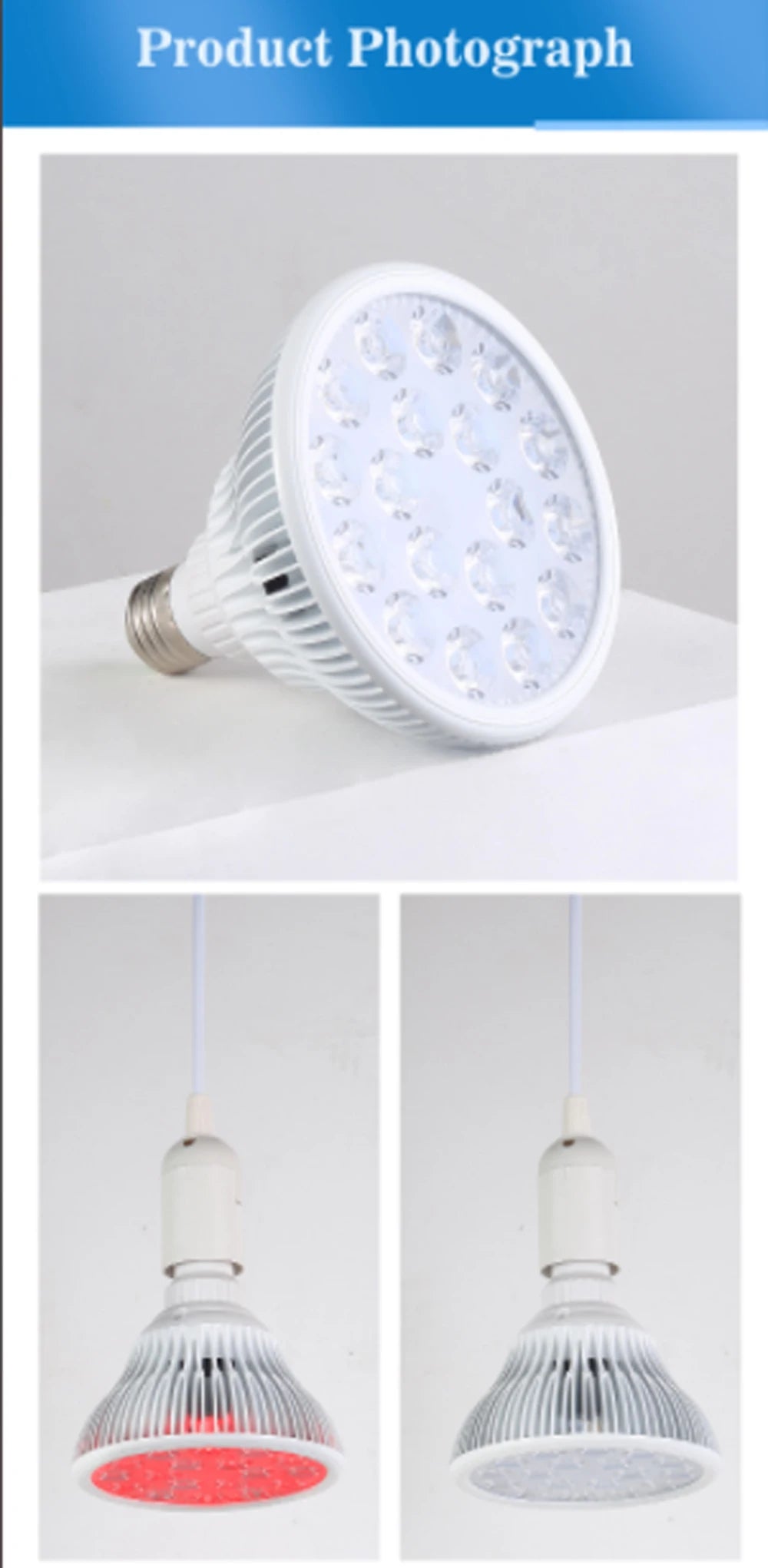 E27 Red LED Bulb with Listed 18 LEDs and Separate 630nm or 660nm Options, PAR38 Style Bulb-Only or US, EU, UK and AU Stand Packages for Adult Personal Care Selection