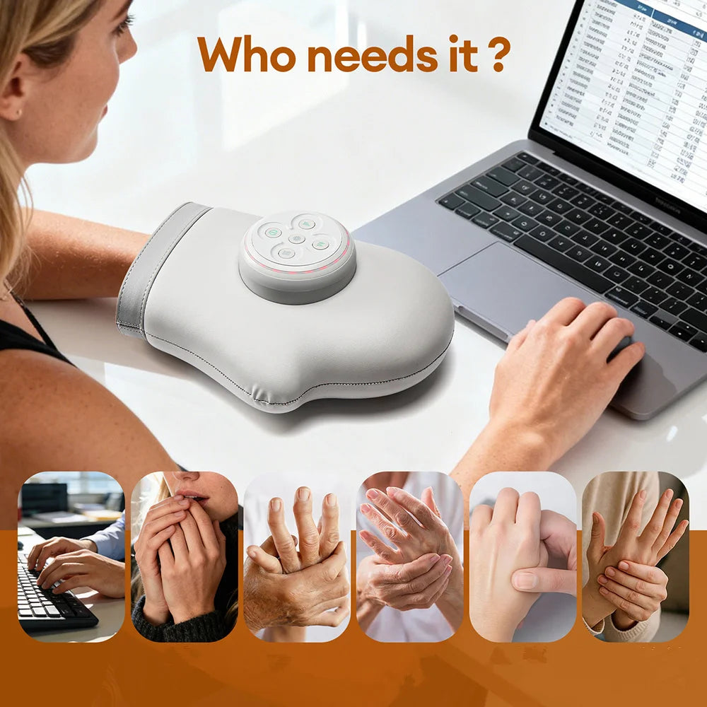 Electric Hand Massager in White with Air Compression, Three Listed Modes and Five Intensity Levels, 2000mAh Rechargeable Battery and 15-Minute Timer for Adult Relaxation