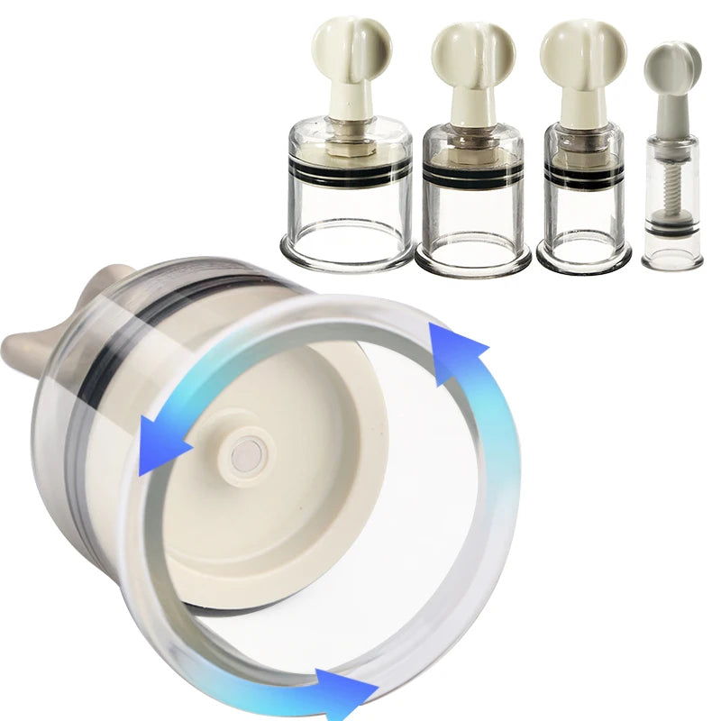 Twist Handle Cupping Cup with Transparent Plastic Body and Silicone Sealing Pad, S, M, L, XL or Combined Size Labels for Adult Manual Personal Care