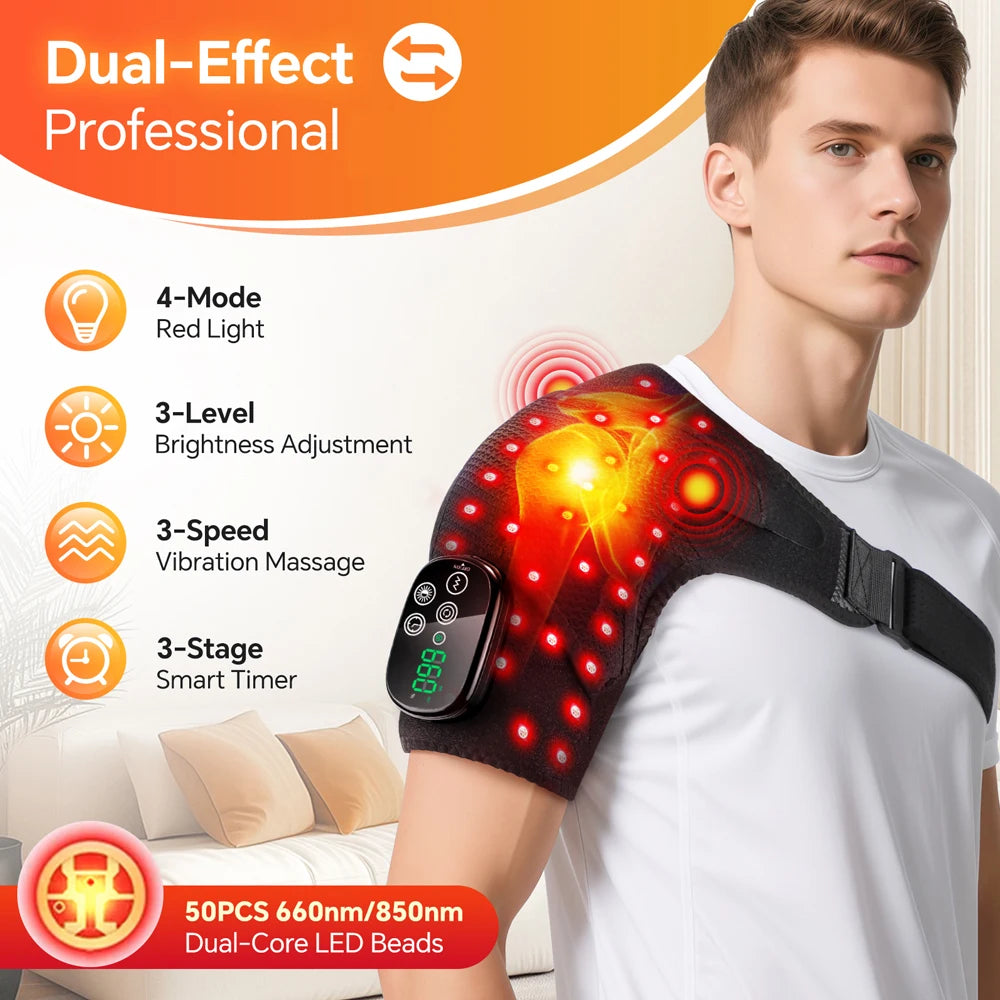 Thermal Shoulder Massage Belt with Adjustable Heating, Shoulder Brace Format and Multiple Belt, APP-Labeled and Red Light Options for Home Relaxation