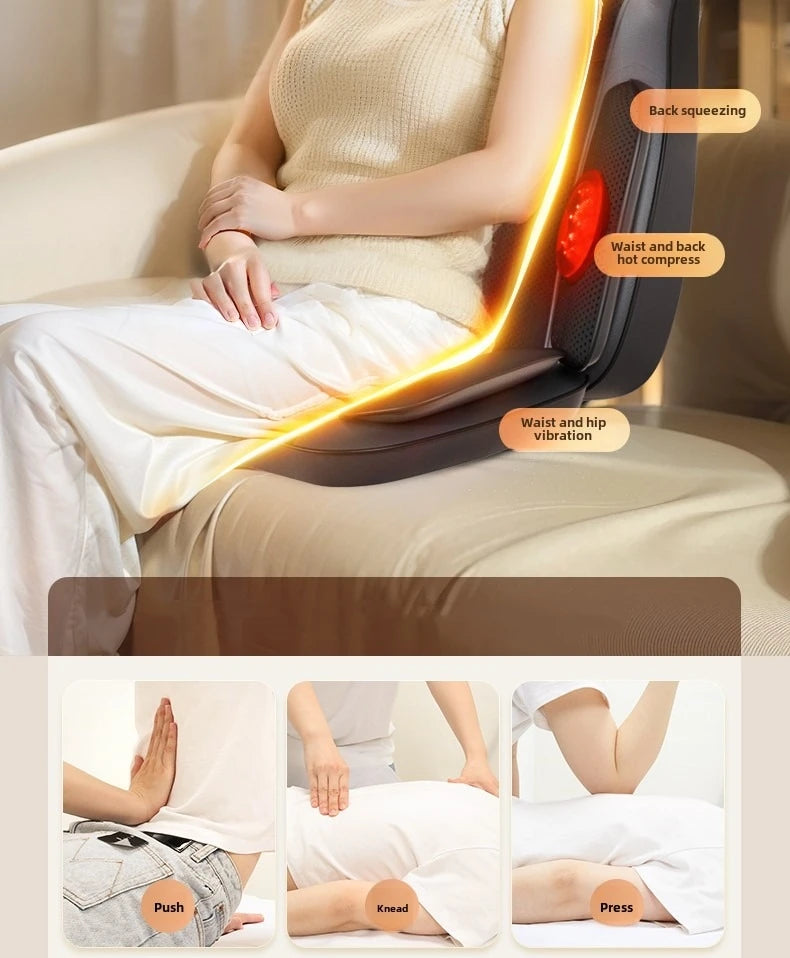 Massage Seat Cushion 5-in-1 Chair Pad with Listed Heat, Vibration and Kneading, US EU UK or AU Plug Options for Compatible Home Seating and Personal Massage Breaks