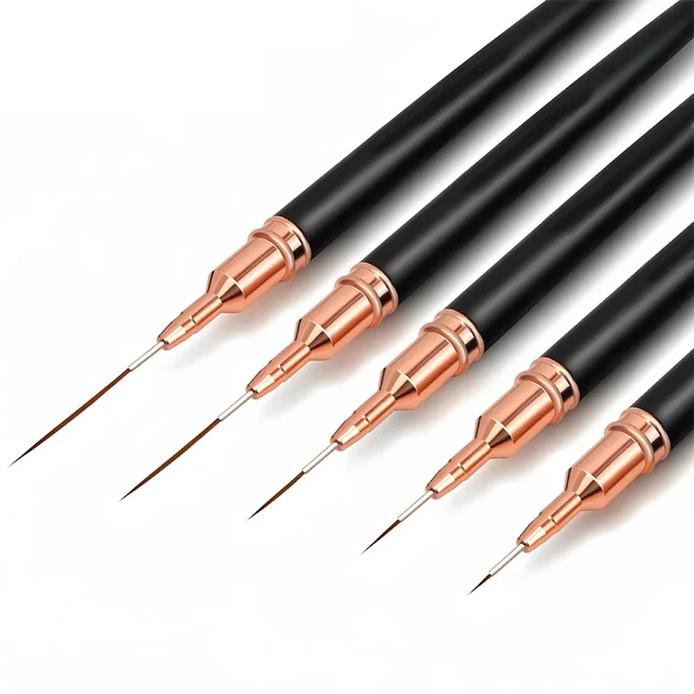 Nail Striping Brush Set, 5 Nail Art Liner Brushes in 7, 9, 11, 15 and 25mm Sizes for Fine Lines, Delicate Patterns and DIY or Salon Manicures