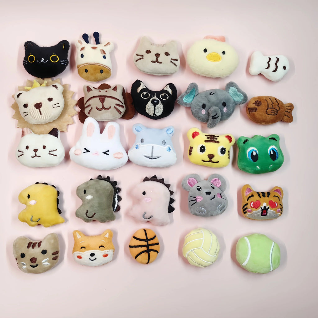 Mini Catnip Plush Cat Toys in Random Assortment Packs, 10, 15, 20, 30, 50 or 100 Pieces with Built-In Catmint Wording for Supervised Indoor Pet Play