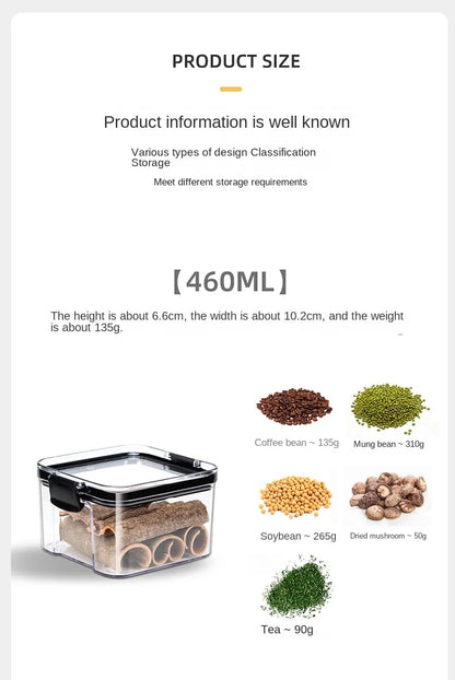 Clear Pantry Storage Jars with White or Black Covers, Five Capacity Options from 460ml to 1800ml and Single-Size Packs or Mixed Five-Size Kitchen Sets