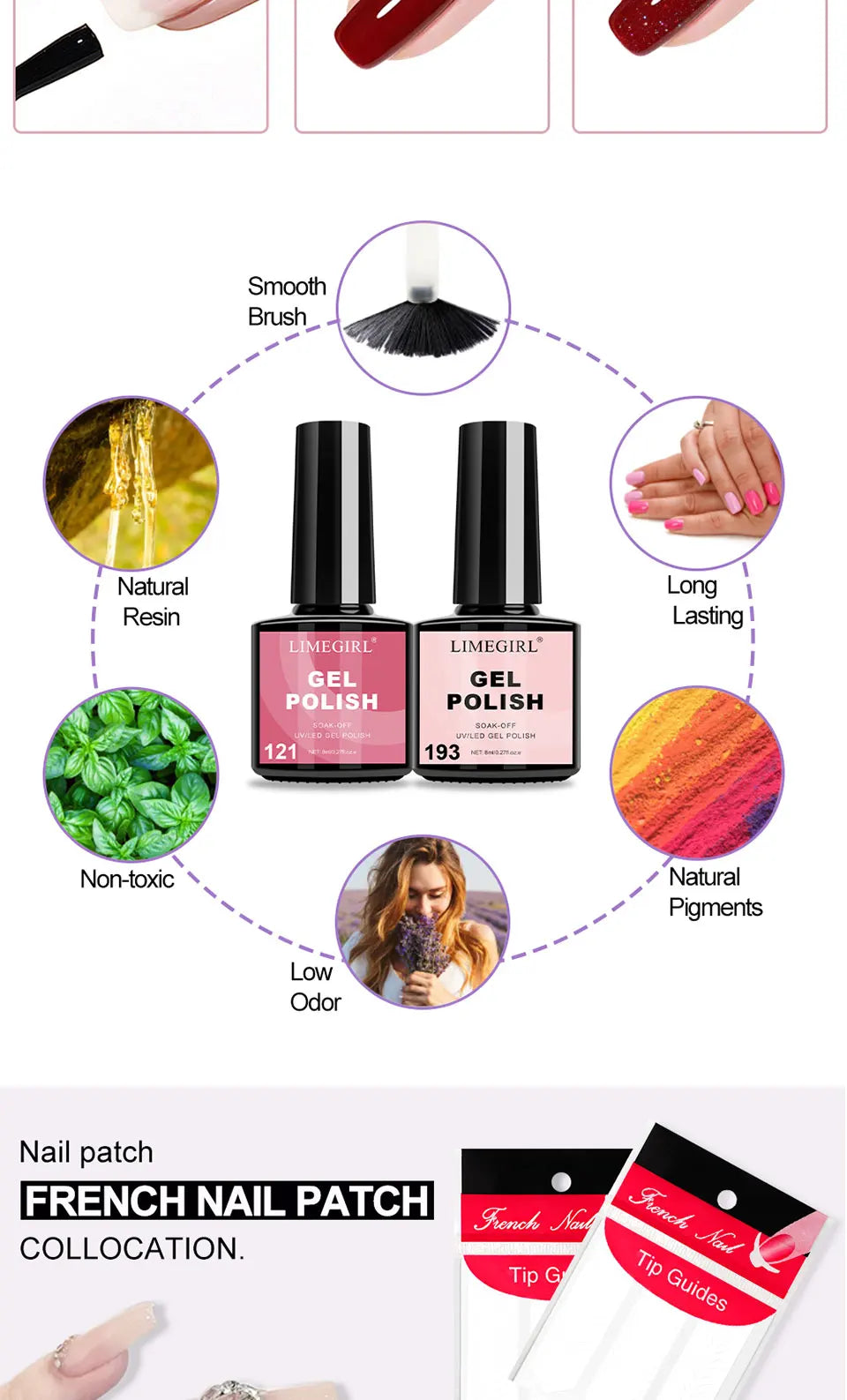 USB UV Lamp Gel Polish Kit by LIMEGIRL, 8ml Semi-Permanent Soak-Off Nail Polish with Listed Base and Top Coat for DIY Manicure and Nail Art