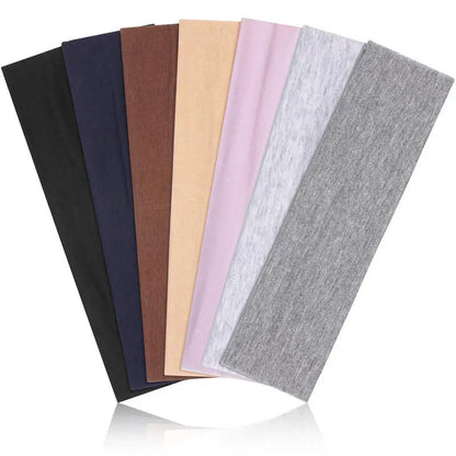 Elastic Sports Headbands for Women, Seven-Piece Stretchy Cloth Hairband Set in Black, Pink, Grey or Style Selections for Yoga, Running and Casual Hair Styling