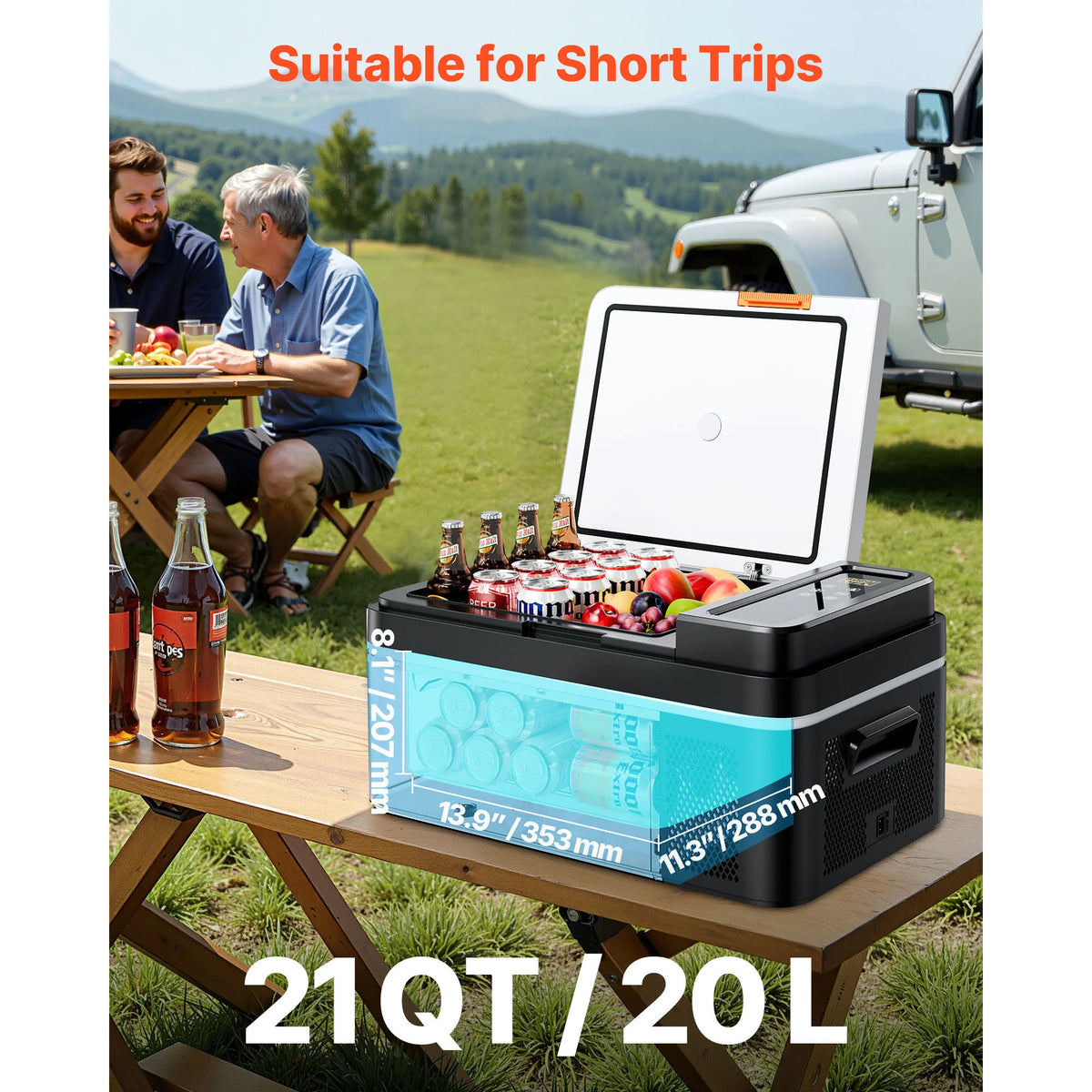 Portable Car Refrigerator by Succebuy, 15L–55L Compressor Cooler with Touch Panel and App Control, ECO and MAX Modes, 12V/24V DC Support for RV Camping and Road Trips