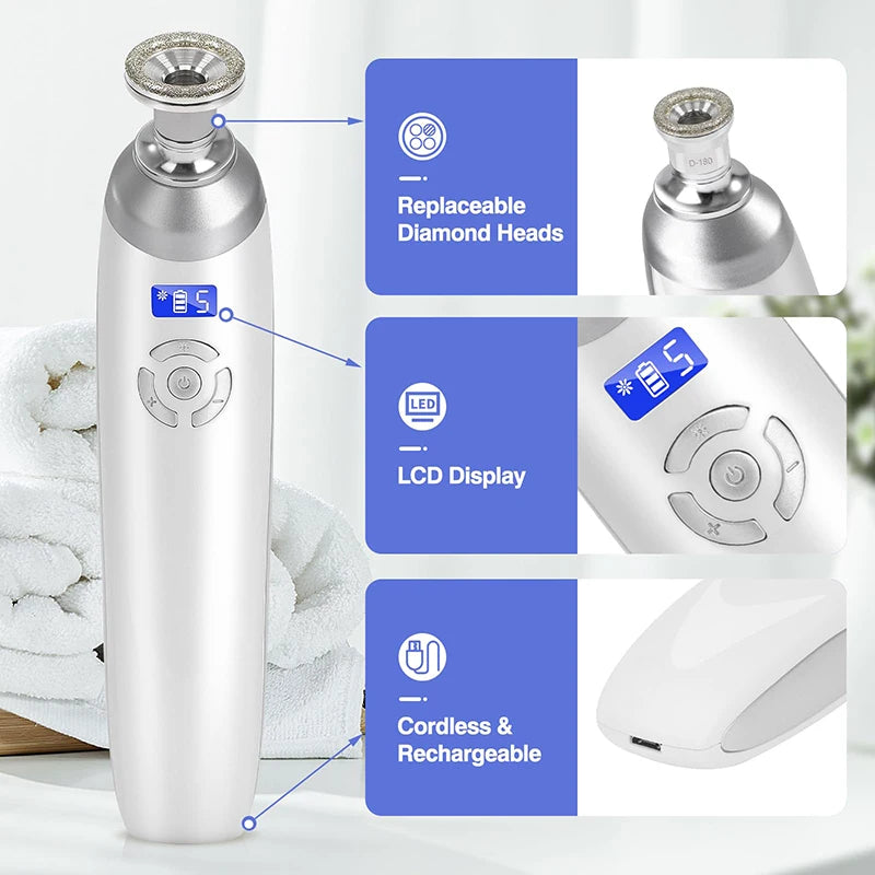 Cordless Diamond Microdermabrasion Device with Replaceable Tip References, Nine-Head Five-Level or Four-Head Three-Level Options for Adult Facial Beauty Routines