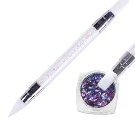 Double-Head Silicone Nail Art Pen Set of 2 by Beechip, White Carving and Dotting Tools for Flower Sculpting, Embossing and DIY Manicure Designs