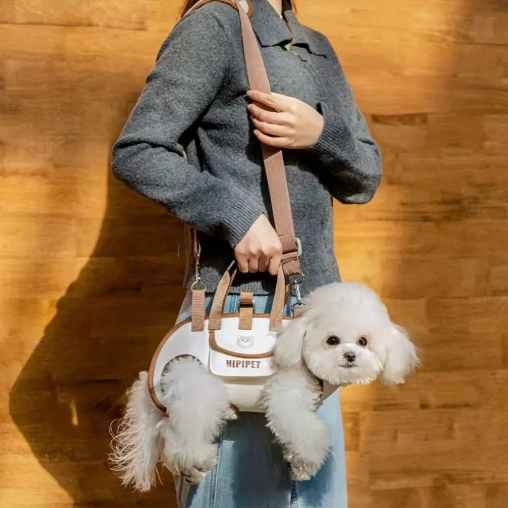 Oxford Cloth Dog Carrier Backpack with Mesh Panels, Listed Padded Interior and Adjustable Strap in Black or Beige, S to XL Options for Pet Outings