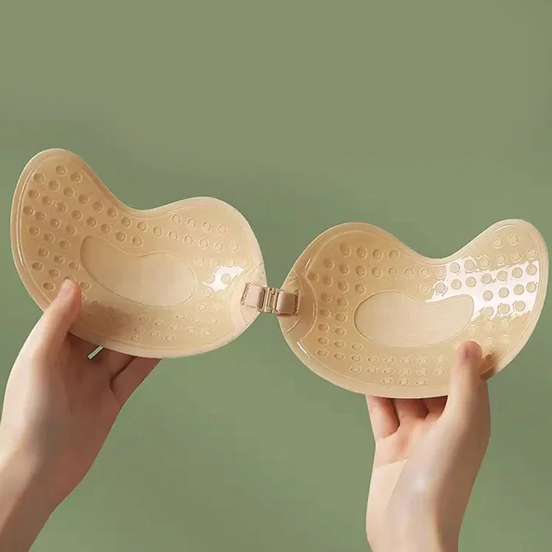 Backless Strapless Adhesive Bra for Women with Silicone Cups and Front Closure, Reusable Wire-Free Design in Black or Skin Tone, A–D Sizes