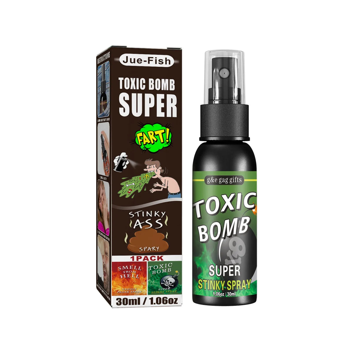 Fart Spray Novelty Liquid with Listed 30ml Pump-Action Bottle, Gag Gift Selection in A, B and C Single-Piece Labels or D Three-Piece Option