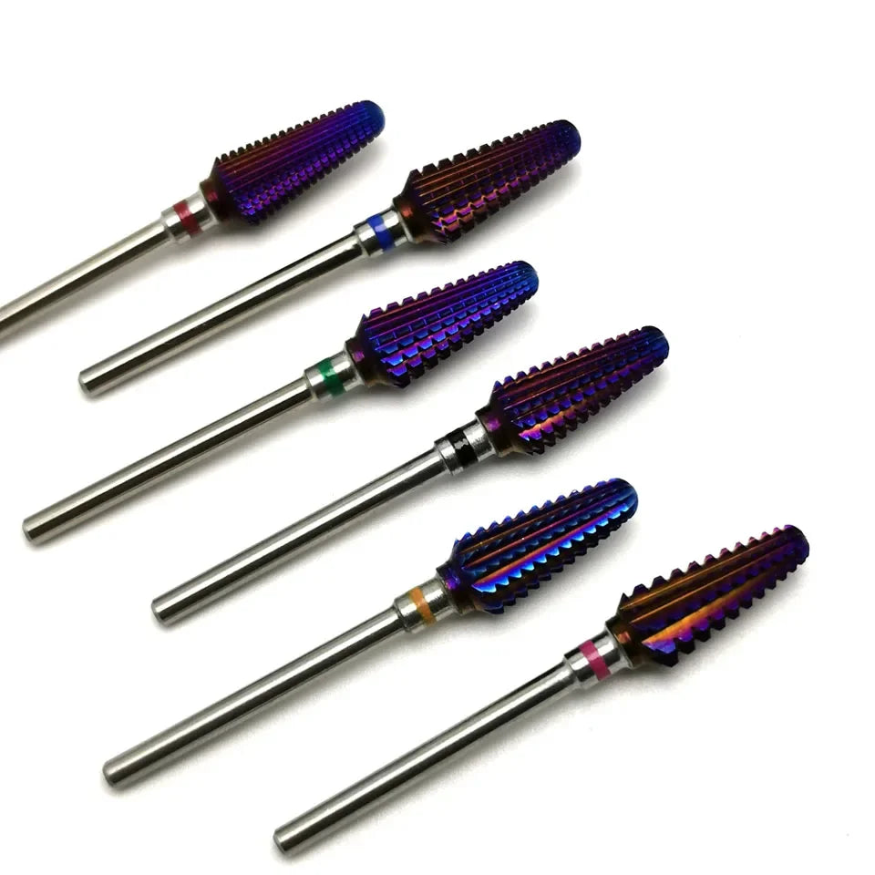Tornado Carbide Nail Drill Bit by HYTOOS with Purple-Red Coating and Listed 3/32-Inch Shank, Six Grade-Labeled Options for Compatible Gel Removal Tools