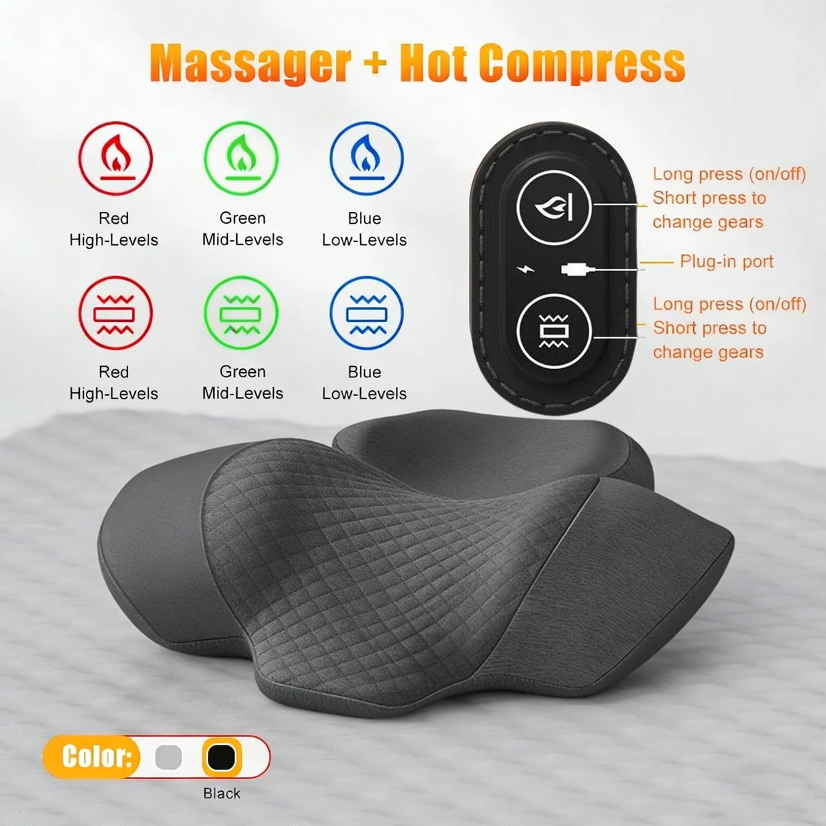 Neck Massage Support Pillow with Electric Heating and Vibration Wording, Selectable Heat-Massage and Traction-Labeled Styles for Adult Personal Care Routines