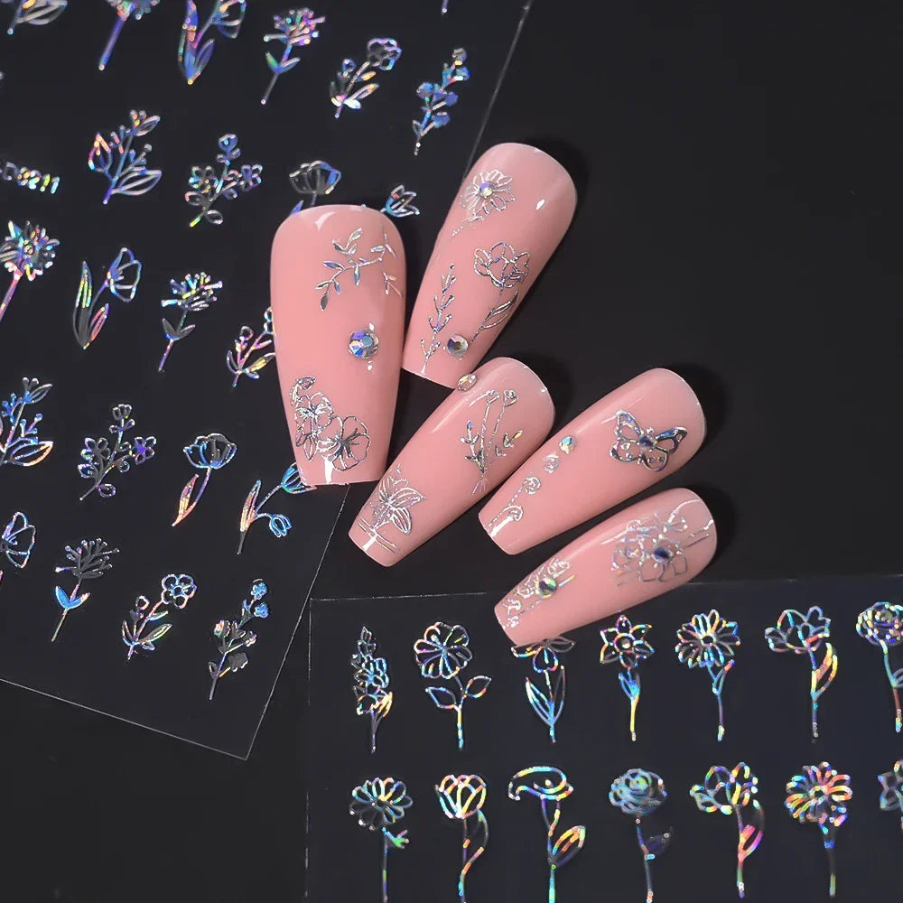 Gold Leaf Nail Stickers, 12-Piece Metallic 3D Floral Self-Adhesive Nail Art Decal Set for Botanical DIY Manicures, Party Styling and Salon Decoration