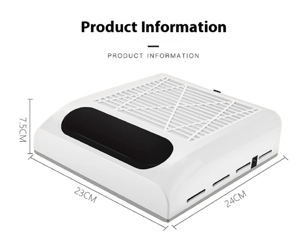 Detachable Filter Nail Dust Collector in White with EU Plug Option, Electric Vacuum Fan Reference for Acrylic Filing and Adult Manicure Workstation Setup