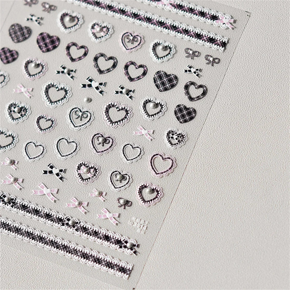 Kawaii Lace Nail Stickers, 1 Sheet of 5D Relief Self-Adhesive Bow and Red Heart Decals for Japanese-Style Wedding and Everyday DIY Manicures