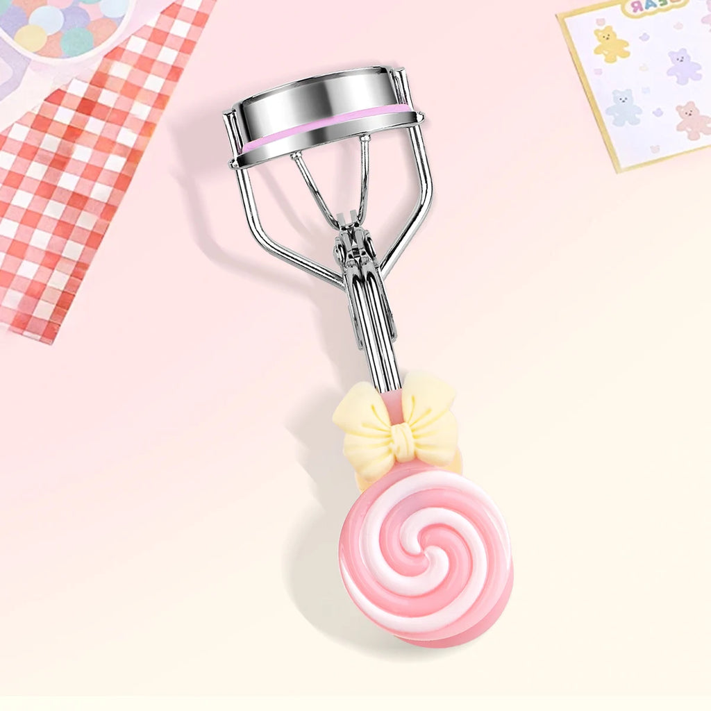 Lollipop Handle Eyelash Curler for Beginner Makeup Routines, Pink or Yellow Lash Curling Tool with Replaceable Strip Design and 1/6/16pcs Options