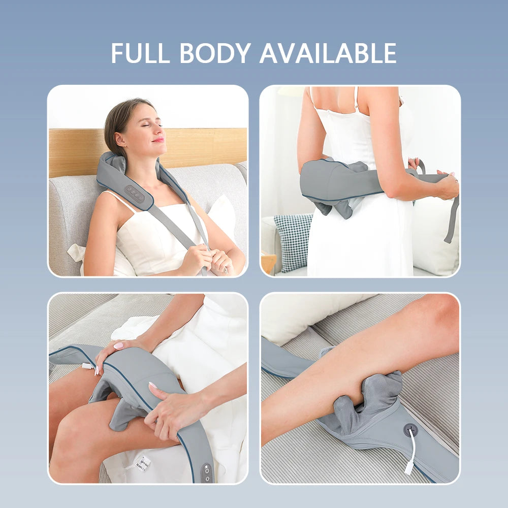 Rechargeable Neck and Shoulder Massage Shawl with Listed Two Modes, Adjustable Straps and Back Buckle, 20W or 26W Kneading Models in White, Grey and Brown Options
