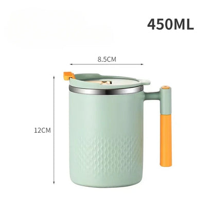 450ml Double Wall Coffee Mug with Handle and Lid, Listed 304 Stainless Steel Drinking Cup in A, B or C Options for Home Coffee, Tea and Office Breaks