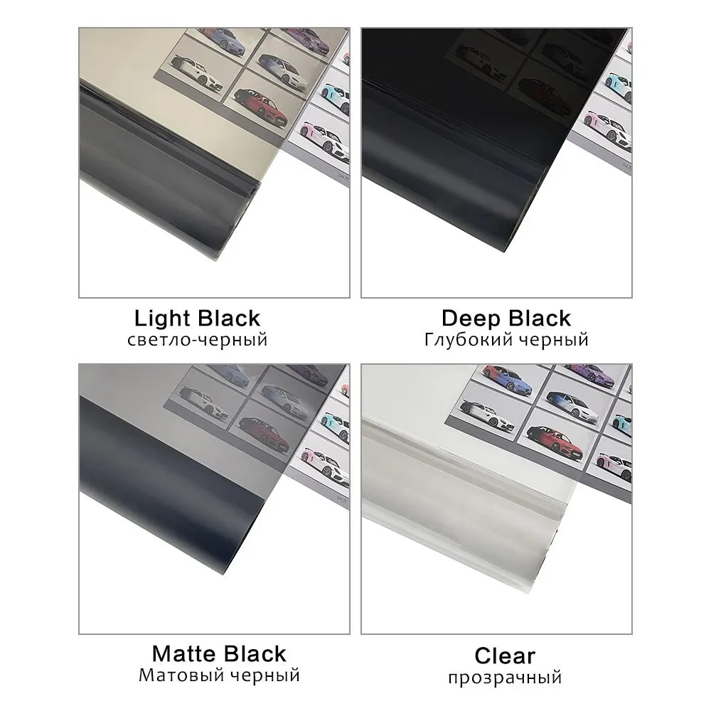 Car Headlight Tint Film with Self-Adhesive Vinyl Backing, 50cm x 200cm Sheet in Matte Black, Light Black, Deep Black or Transparent for Lamp Styling Projects