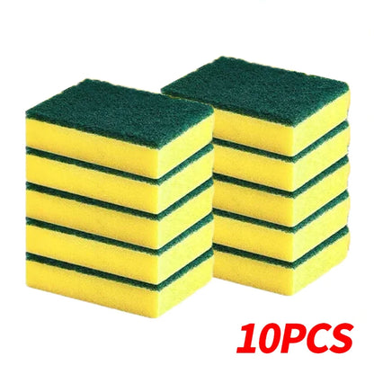 Yellow and Green Dish Sponges with Fiber Scouring Pads, Double-Sided Kitchen Cleaning Sponges in 10, 30 or 50-Piece Packs for Compatible Tableware and Pots
