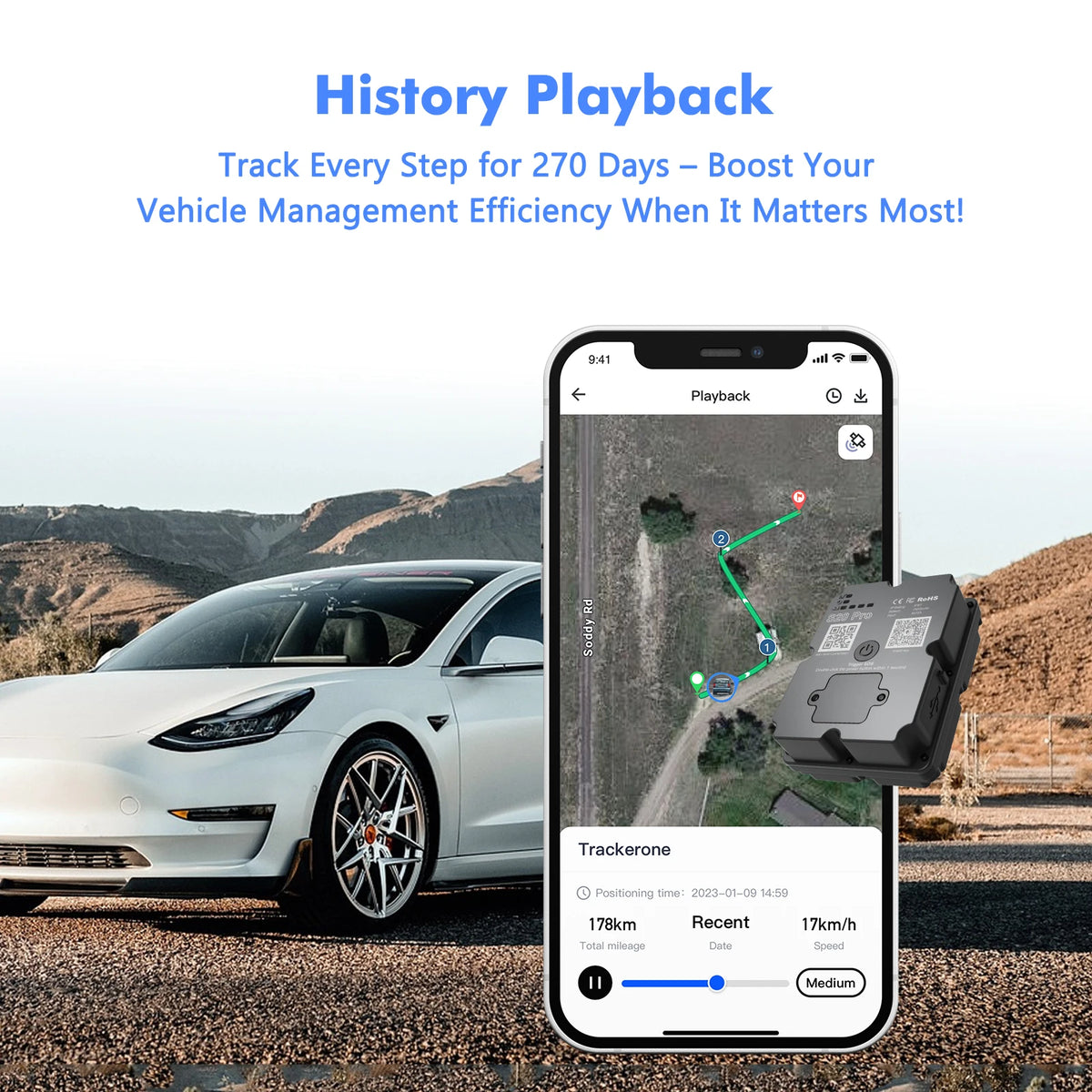 4G GPS Vehicle Tracker for Cars and Motorcycles with TrackerOne App, Included SIM Reference, Geofencing and 7500mAh Battery, Paid Service Required