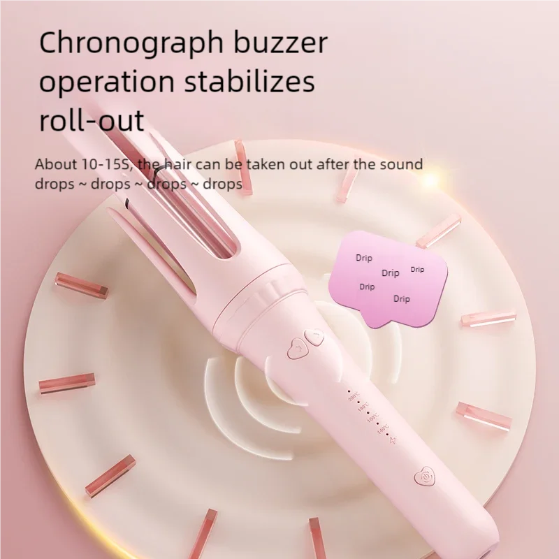 32mm Automatic Curling Iron with Four Listed Heat Settings, PTC Heating and Ceramic Wand Reference in Pink, Purple or Beige with Plug and Box Options