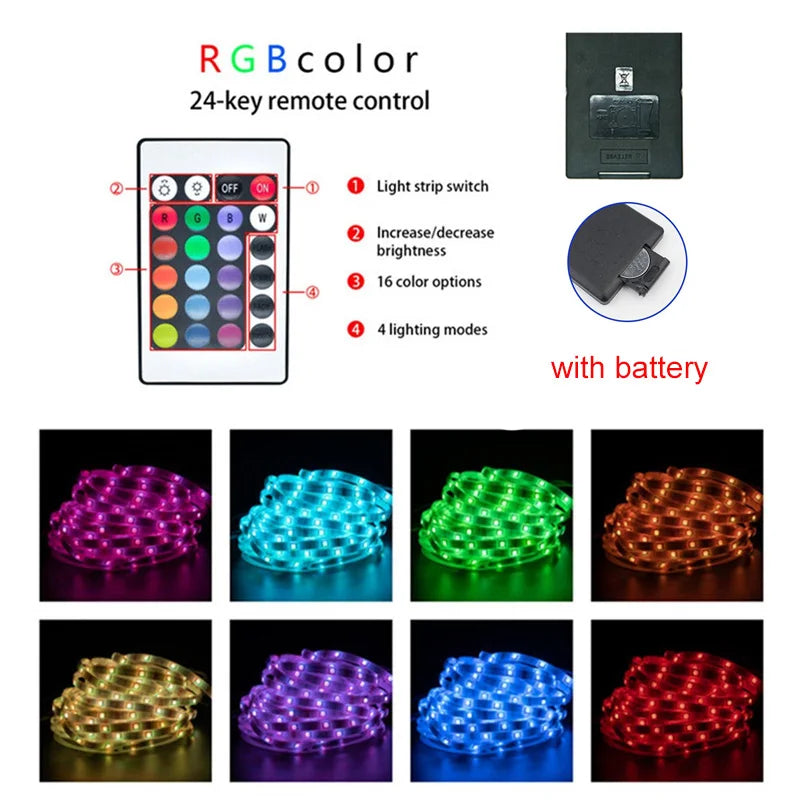 USB 5V TV Backlight Strip with RGB Flexible Tape, Bluetooth App and 24-Key Remote Control, Nine Length Options from 1m to 30m for Indoor Accent Lighting