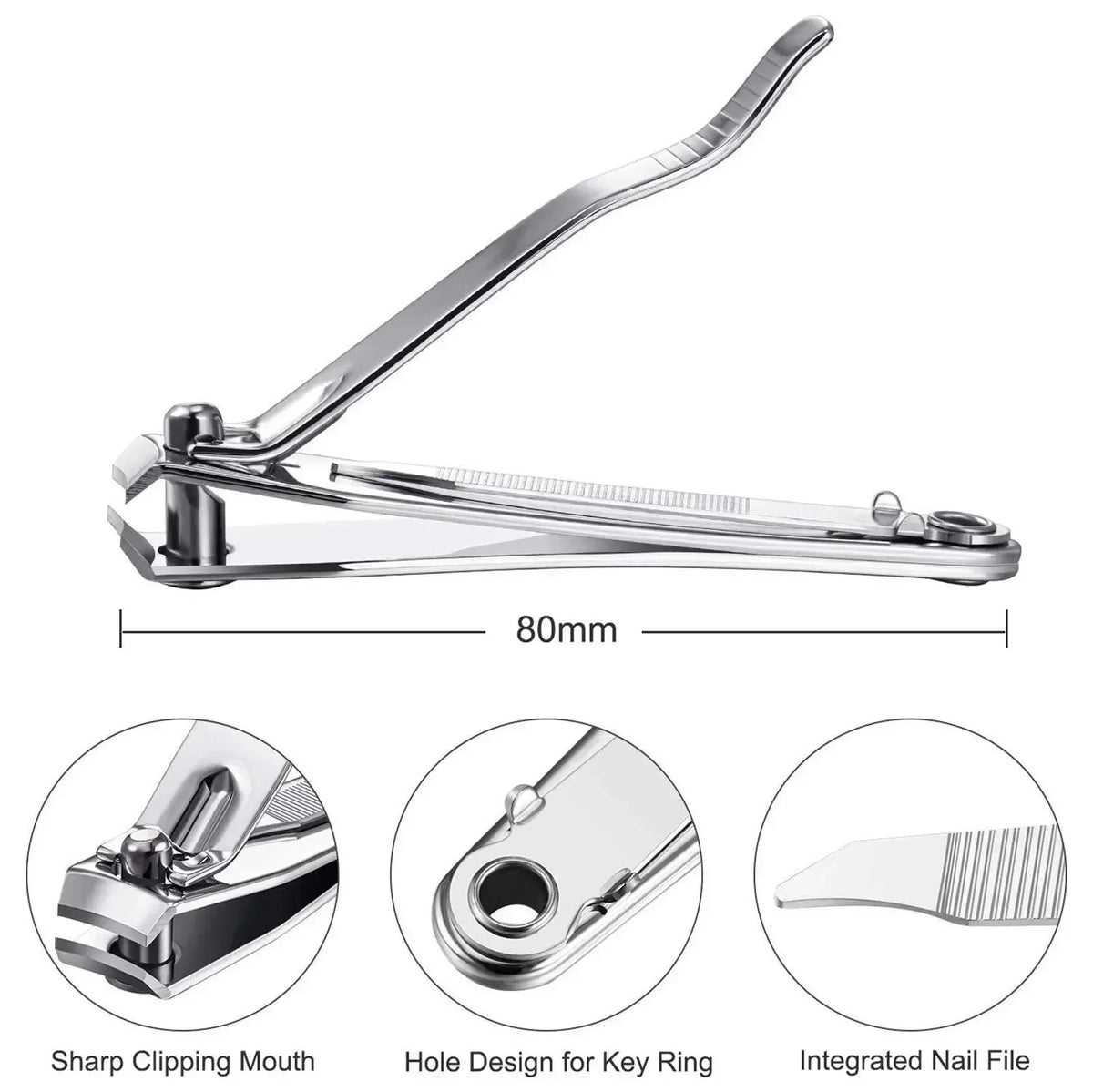 Stainless Steel Nail Clippers with Curved Cutting Edges and Keyhole Ends, One Large Clipper or Large and Small Two-Piece Options for Everyday Nail Grooming