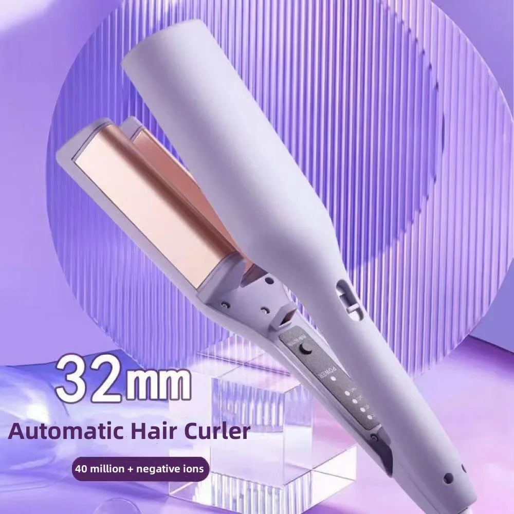 Deep Wave Hair Curler with Listed 32mm Size and Four Adjustable Temperature References, Pink or Purple Crimping Styler with Regional Plug Option Labels