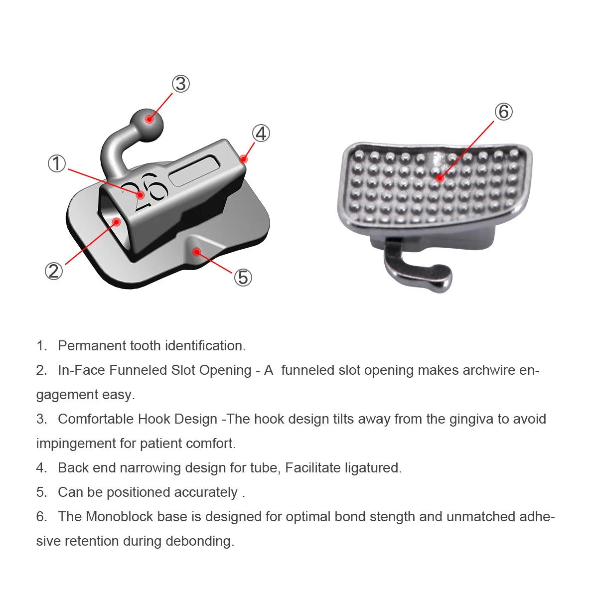 Passive Self-Ligating Brackets by AZDENT, Five Packs with First-Molar Buccal Tubes and Listed 0.022-Inch MBT or Roth Hooks 345 Options for Professional Orthodontic Selection